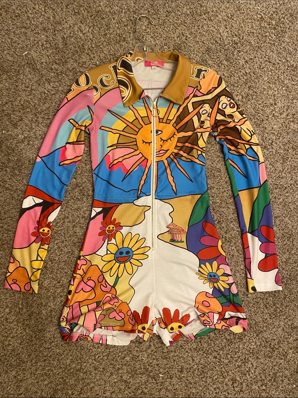 Elsie & Fred Colorful Psychedelic Sun & Floral Zip Romper
